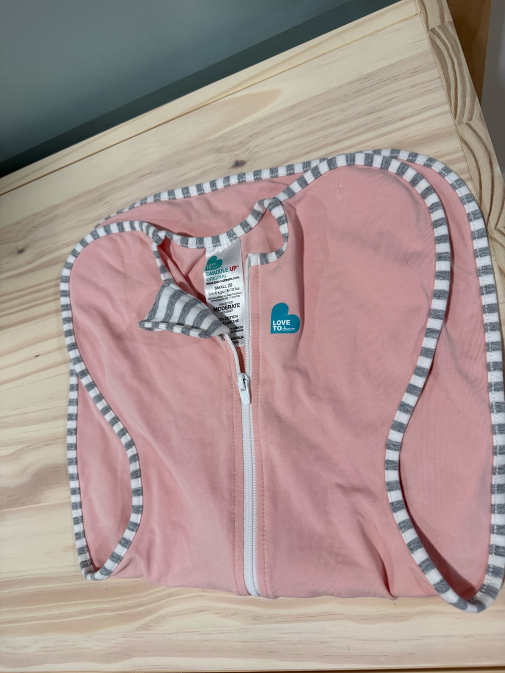 Love to Dream Rose Pink Swaddle with Gray Stripe Trim